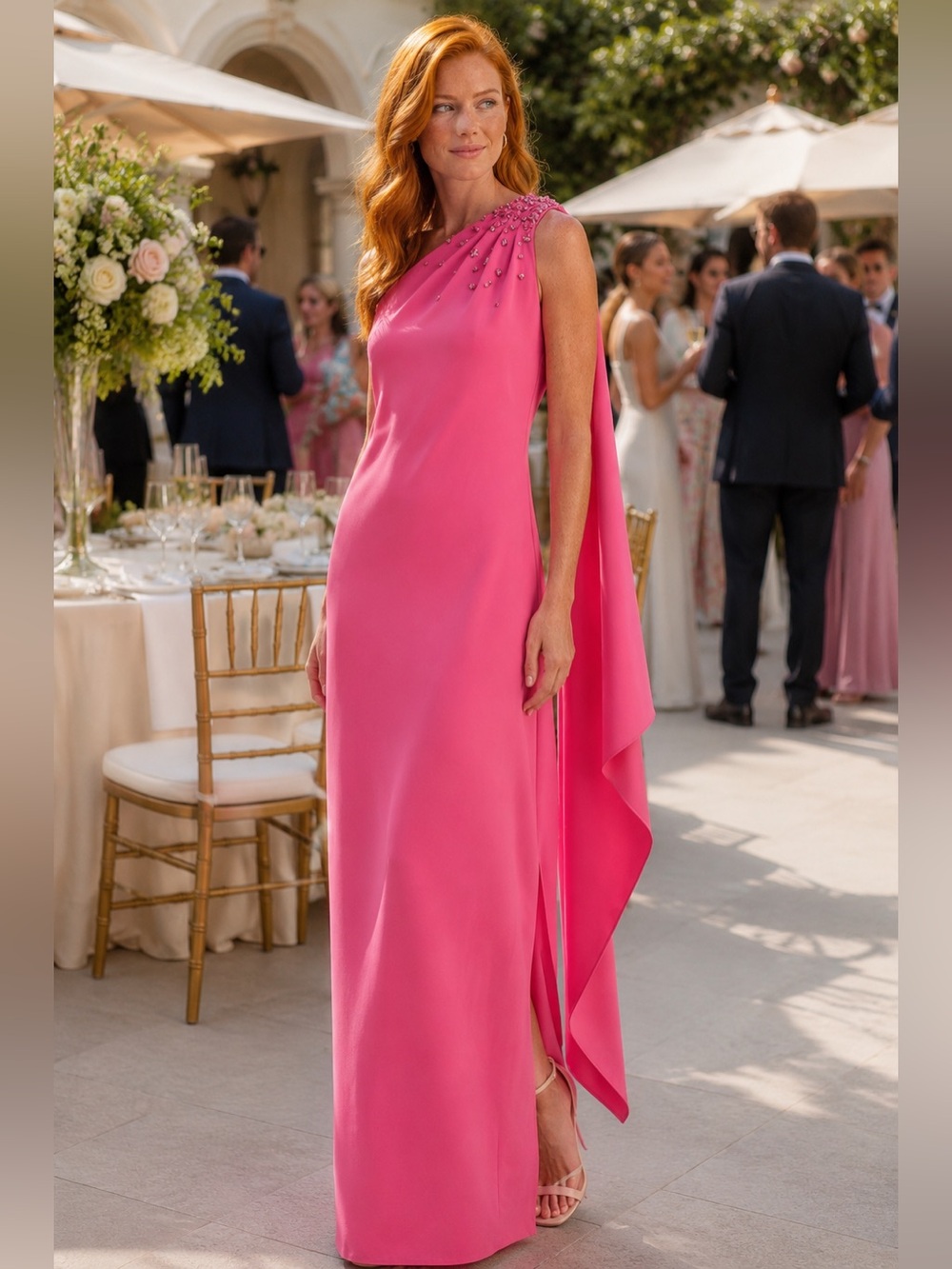 Sachin & Babi || Leslie Beaded Drape One-Shoulder Crepe Gown